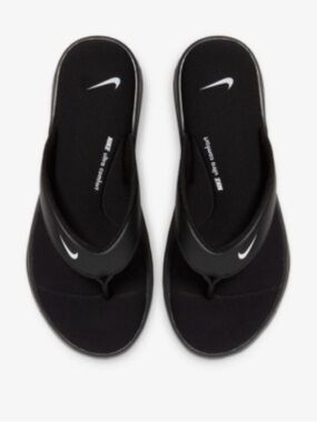 Nike Black Slip-On Foam Thong Sandals with White Swoosh